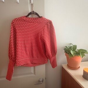 J. Crew Red and White Patterned Blouse